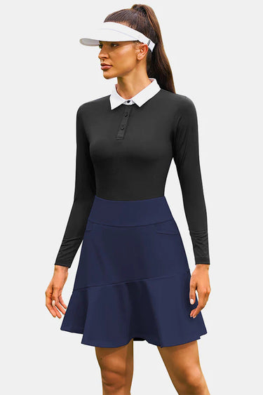 Navy Knee-Length Ruffle Hem Athletic Skirt